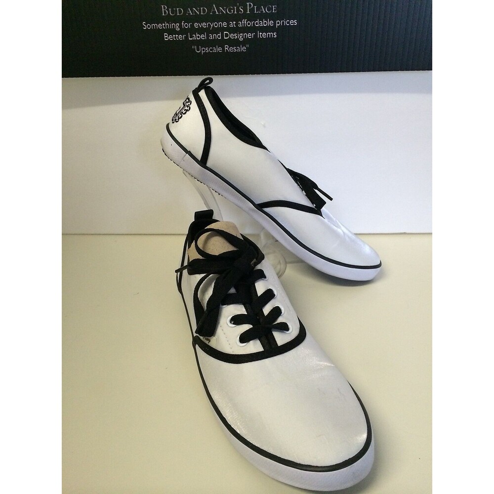 Pastry White Women's Shoes Black Trim & Laces Shiney Sneakers Shoe Size 10